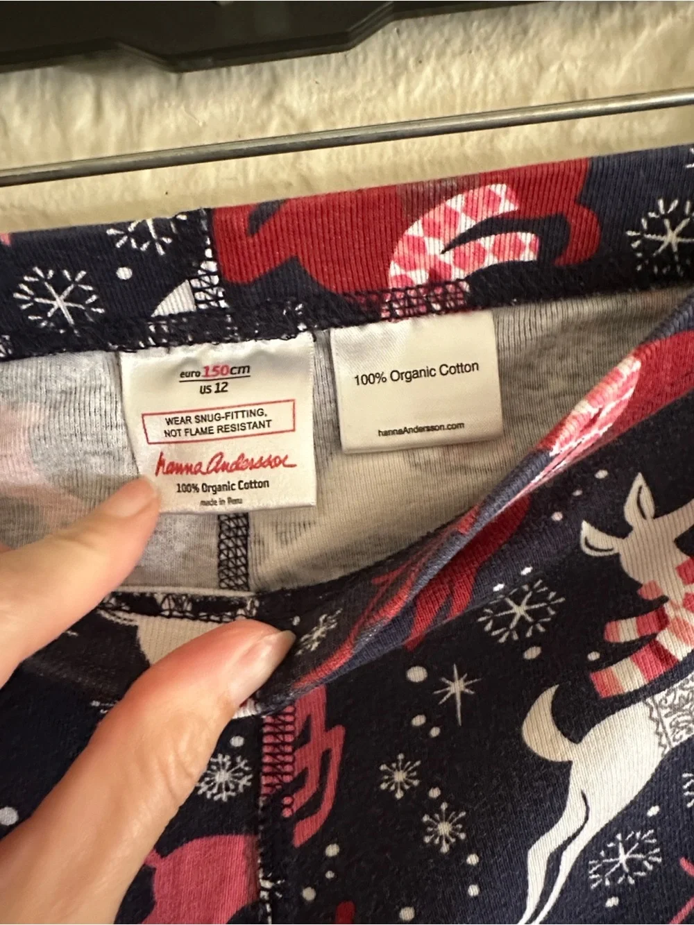 Hanna Andersson Long John Winter Pajama Pants Navy Blue Pink White Red Reindeer